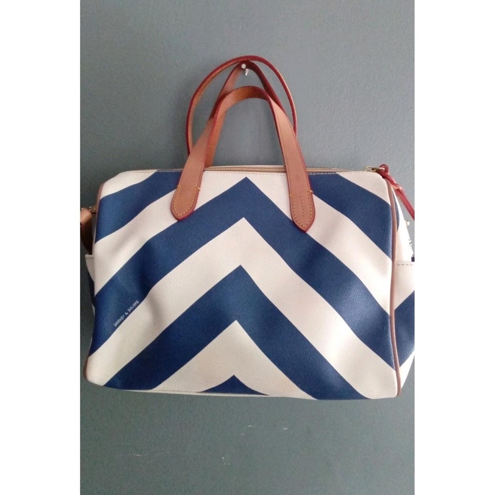 Dooney & Bourke Blue and White Chevron Satchel - Picture 3 of 6